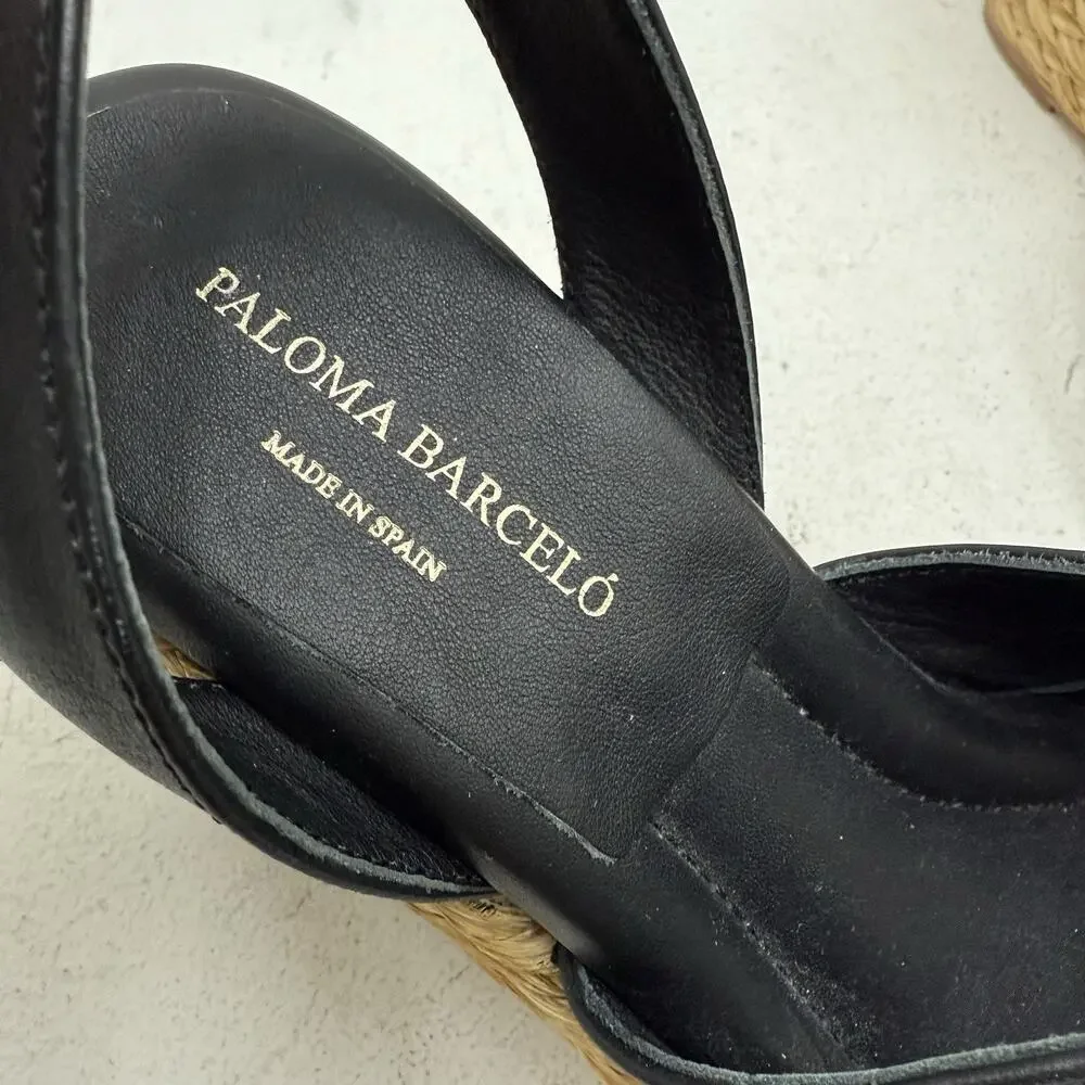 Paloma Barcelo Sandal‎ Espadrilles Wedge Women’s Size 38 US 7.5 Black Chunky